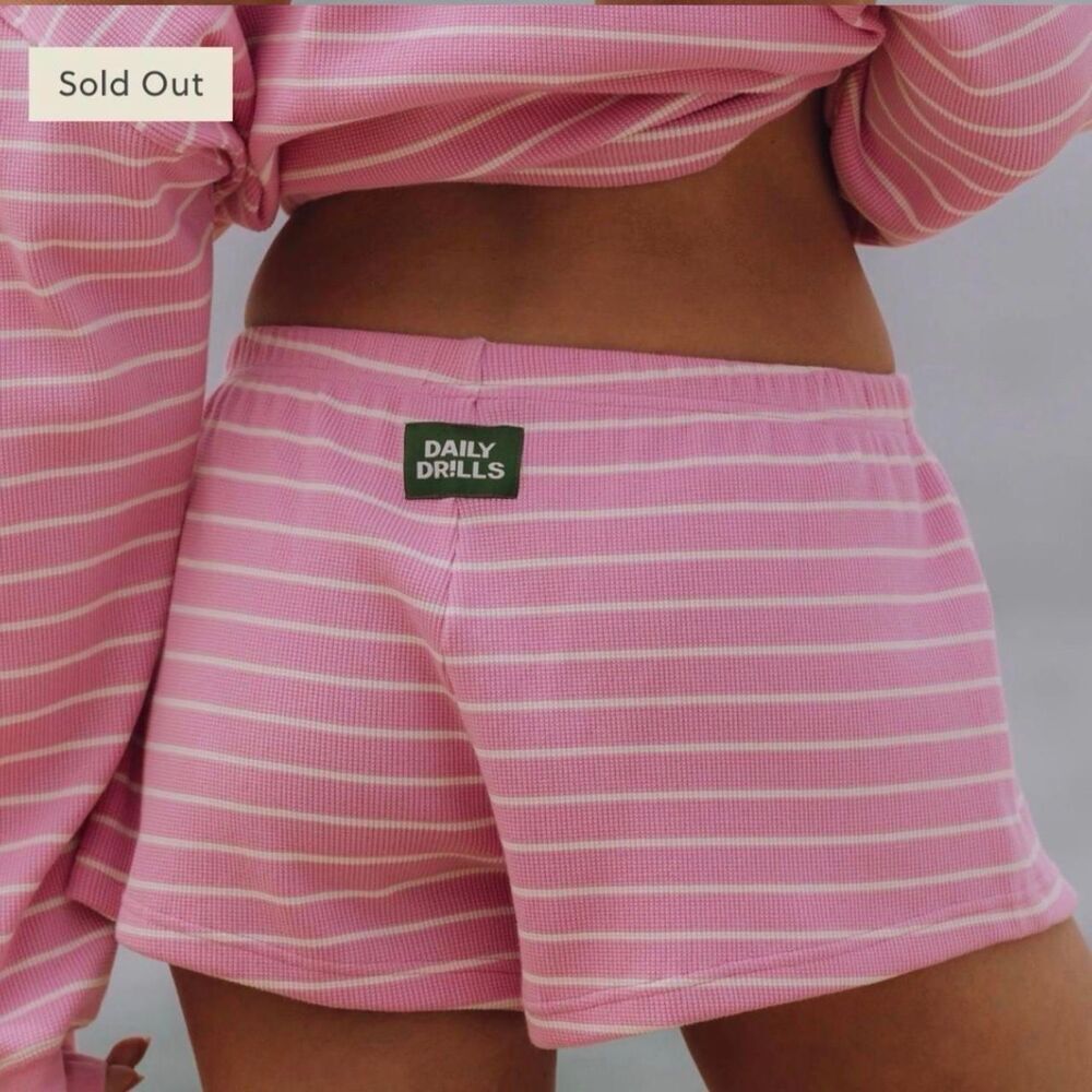 Daily Drills taffy cream thermal striped shorts